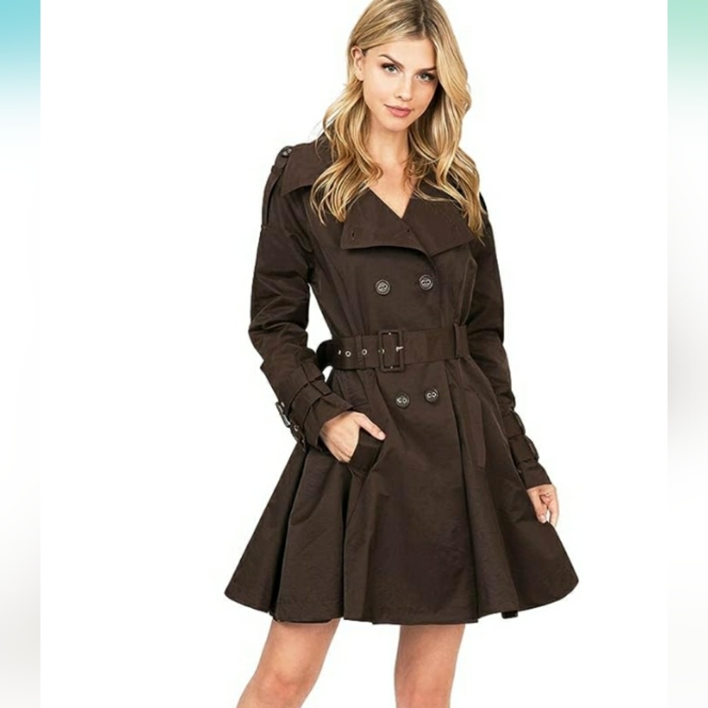 Dark Brown Trench Coat Dress Combo